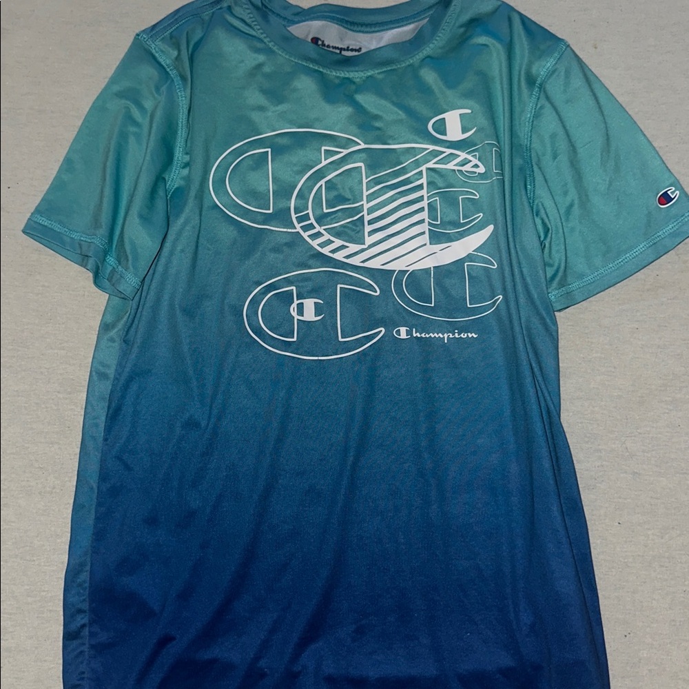 Kids Size 10/12 Champion Turquoise Performance Tee Rashguard.